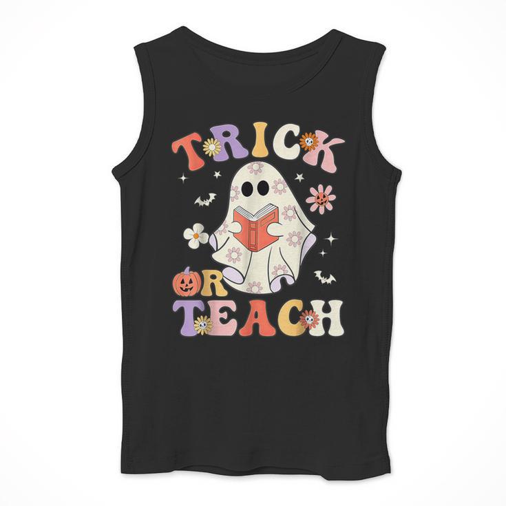 Groovy Halloween Trick Or Teach Retro Floral Ghost Teacher Men Tank Top, Groovy Teacher Gifts, funny design Groovy Halloween Trick Or Teach Retro Floral Ghost Teacher Men Tank Top, Groovy Teacher Gifts, funny design