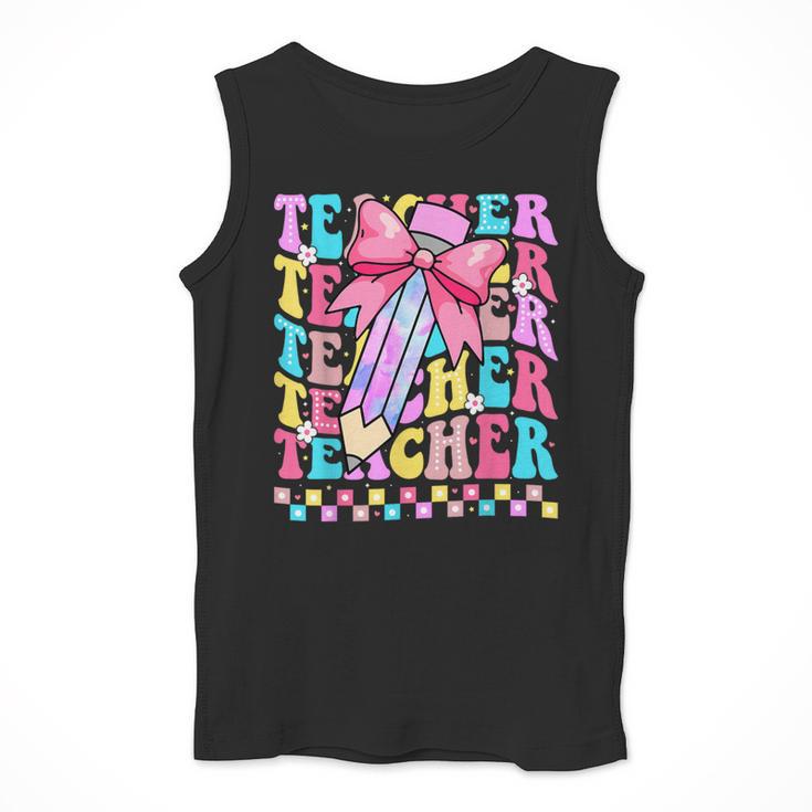 Groovy Teacher Cute Coquette Bow Flower Retro Back To School Men Tank Top, Groovy Teacher Gifts, funny design Groovy Teacher Cute Coquette Bow Flower Retro Back To School Men Tank Top, Groovy Teacher Gifts, funny design