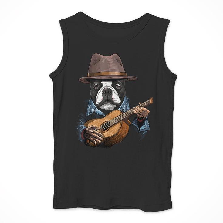 Guitar Shirt Boston Terrier Dog Playing Acoustic Guitar Men Tank Top, funny design
