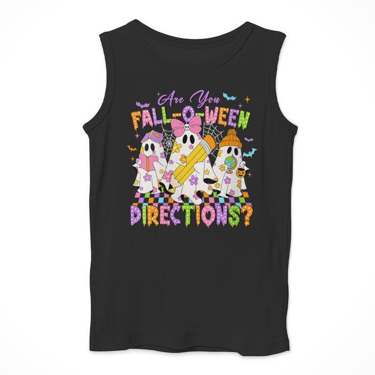 Halloween Floral Ghost Teacher Are You Falloween Directions Men Tank Top, funny design Halloween Floral Ghost Teacher Are You Falloween Directions Men Tank Top, funny design