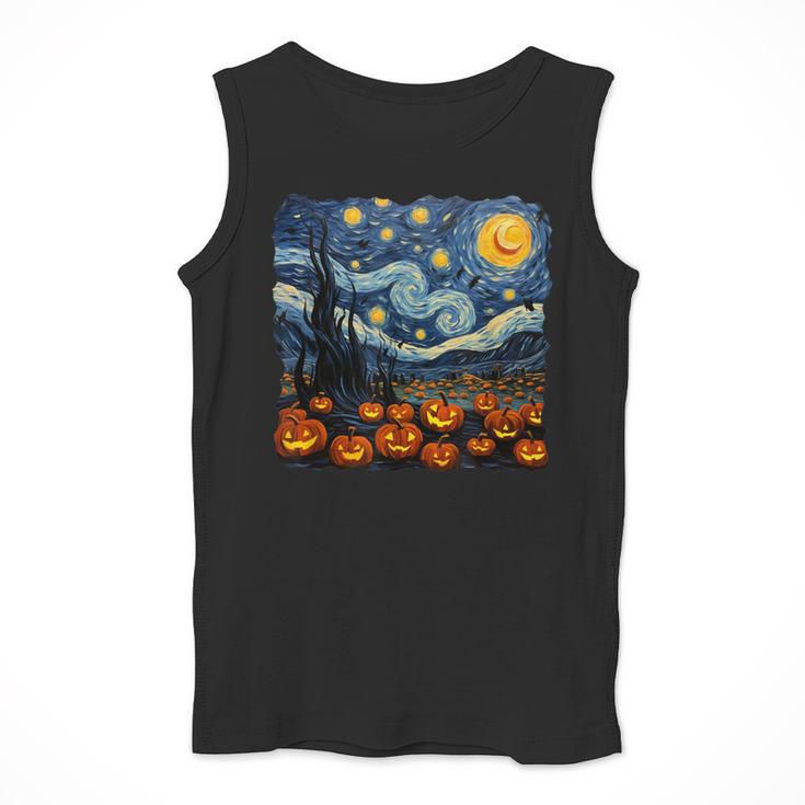 Halloween Pumpkin Starry Night Van Gogh Art Teacher Men Tank Top, funny design