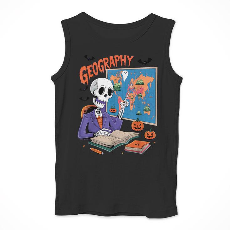 Halloween Skeleton Geography Teacher Pumpkin Bats Classroom Men Tank Top, funny design Halloween Skeleton Geography Teacher Pumpkin Bats Classroom Men Tank Top, funny design