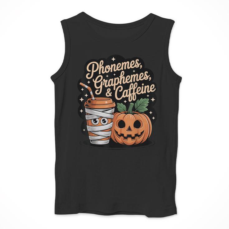 Halloween Teacher Phonemes Graphemes Caffeine Coffee Lover Men Tank Top, funny design Halloween Teacher Phonemes Graphemes Caffeine Coffee Lover Men Tank Top, funny design