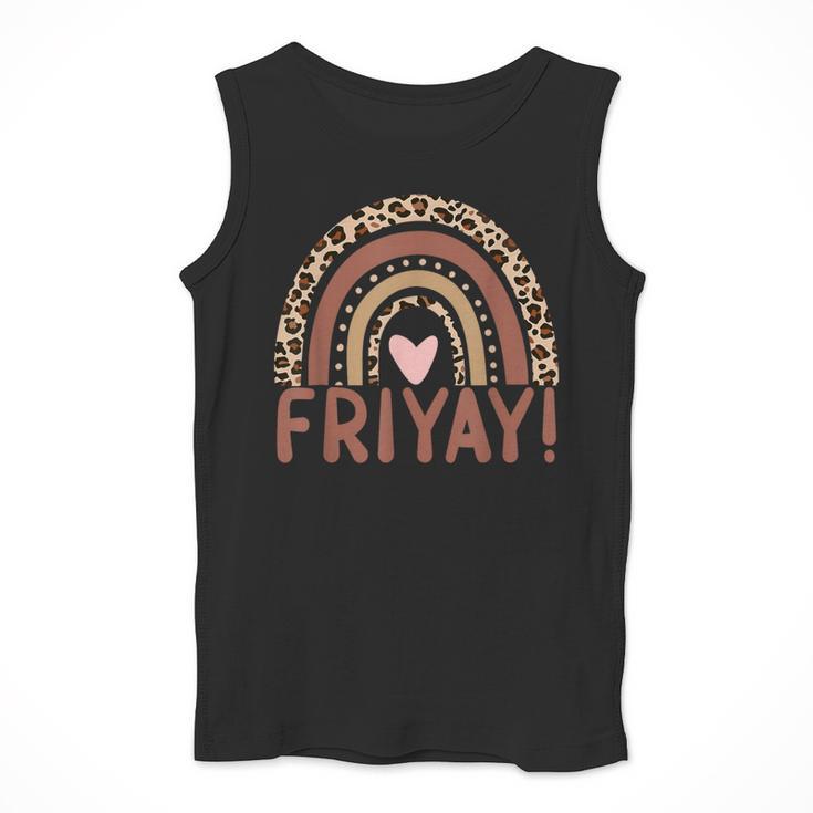 Happy Fri-Yay Friday Lovers Fun Teacher Leopard Rainbow Men Women Girls Kids Men Tank Top, funny design