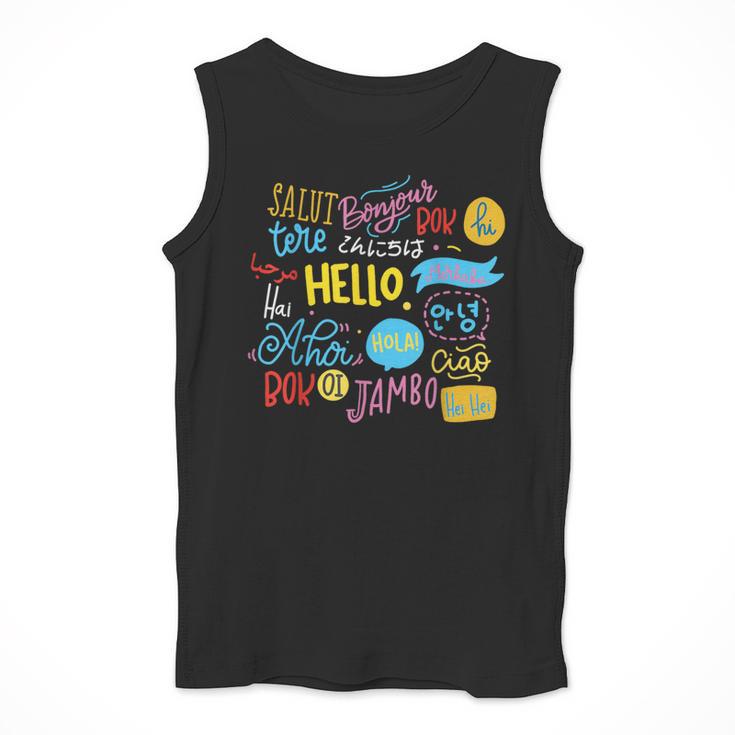 Hello Word In Different Languages Travel And Teacher Lover Men Tank Top, funny design Hello Word In Different Languages Travel And Teacher Lover Men Tank Top, funny design