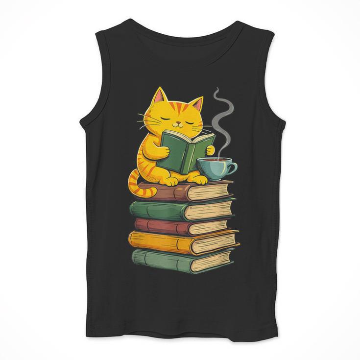 Kawaii Cats Lover Coffee Books Teacher Librarian Cat Men Tank Top, funny design Kawaii Cats Lover Coffee Books Teacher Librarian Cat Men Tank Top, funny design