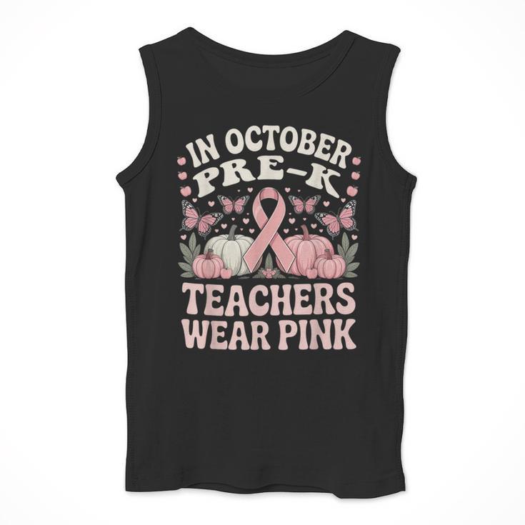 In October Pre-K Teachers Wear Pink Ribbon Breast Cancer Men Tank Top, funny design