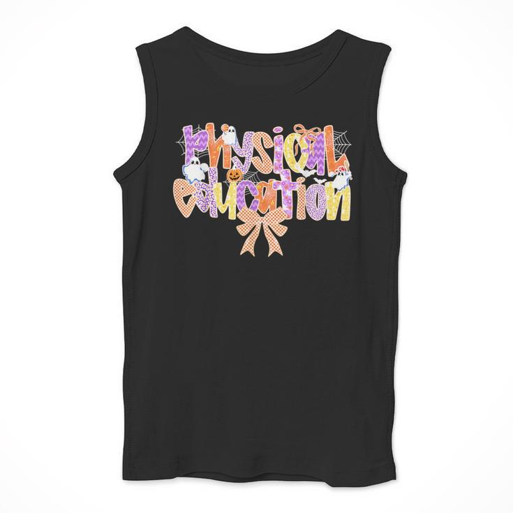 Physical Education Halloween Bow Checkered Teacher Ghost PE Men Tank Top, Pe Teacher Gifts, funny design