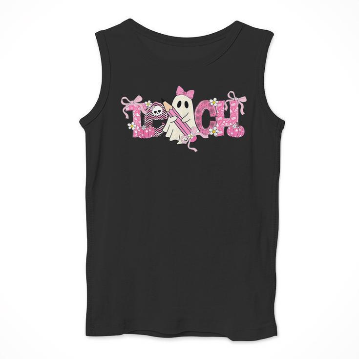 Pink Ghost Teach Halloween Teacher In Spooky Season Men Tank Top, funny design Pink Ghost Teach Halloween Teacher In Spooky Season Men Tank Top, funny design