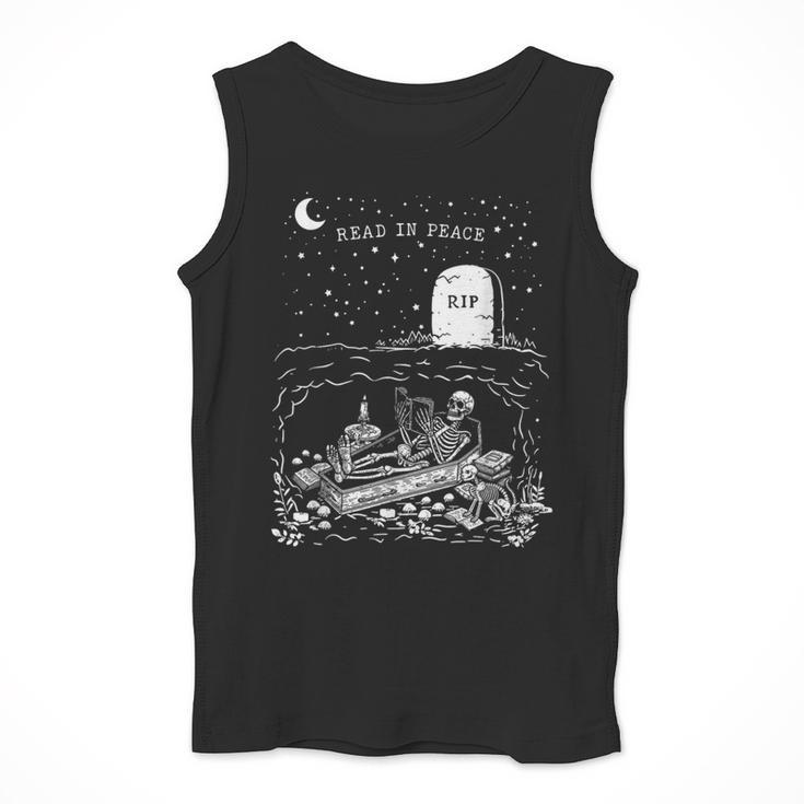 Read In Peace Skeleton Halloween Book Reading Spooky Teacher Men Tank Top, funny design Read In Peace Skeleton Halloween Book Reading Spooky Teacher Men Tank Top, funny design