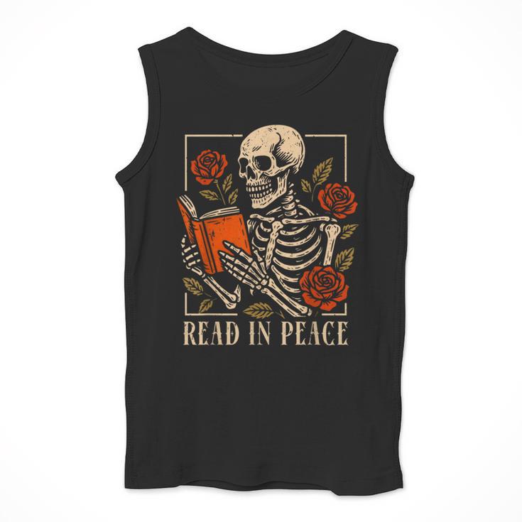 Read In Peace Skeleton Reading Book Halloween Teacher Men Tank Top, funny design Read In Peace Skeleton Reading Book Halloween Teacher Men Tank Top, funny design