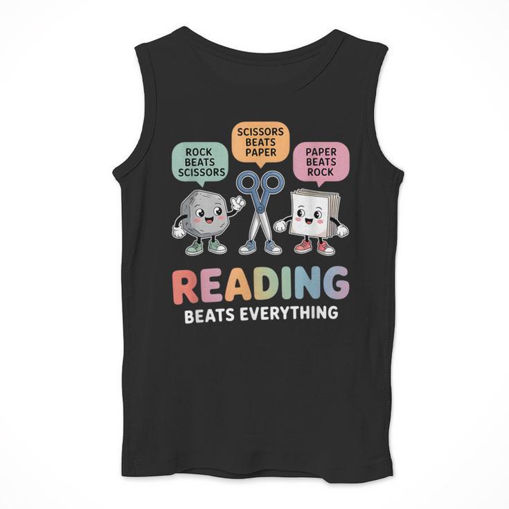 Reading Beats Everything Teacher Rock Paper Scissors Men Tank Top, funny design Reading Beats Everything Teacher Rock Paper Scissors Men Tank Top, funny design