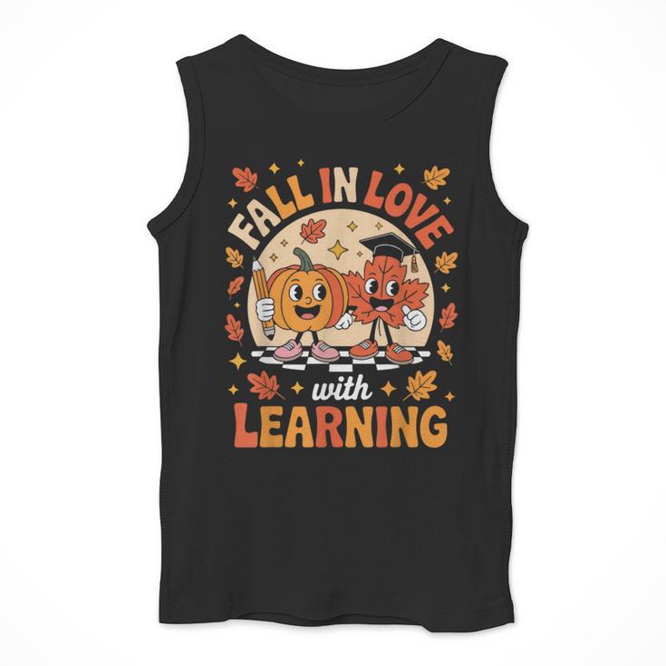 Retro Fall In Love With Learning Pumpkin Leaf Teacher Autumn Men Tank Top, funny design Retro Fall In Love With Learning Pumpkin Leaf Teacher Autumn Men Tank Top, funny design