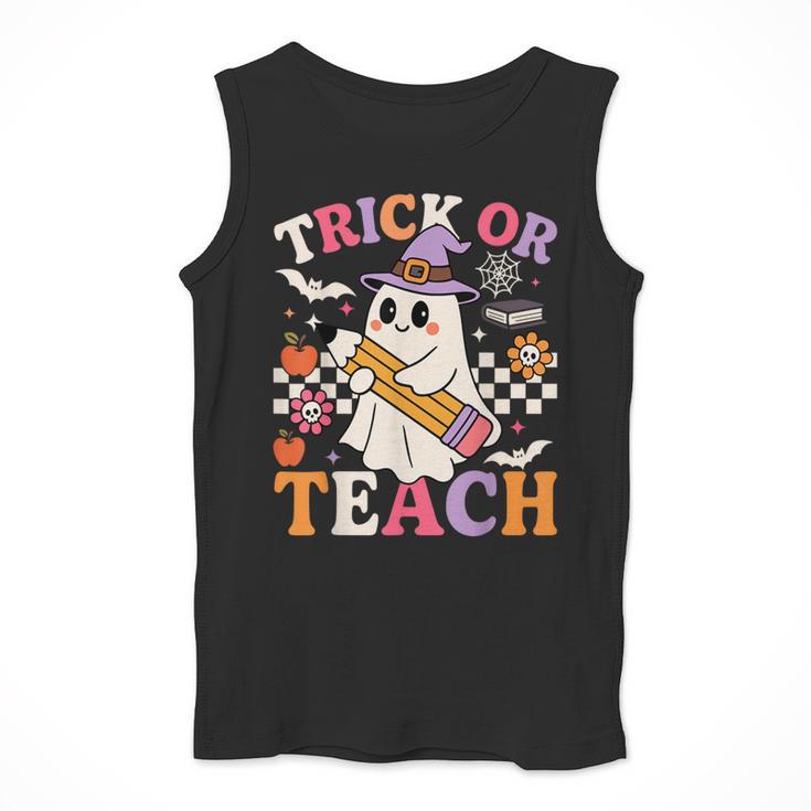 Retro Floral Ghost Trick Or Teach Groovy Teacher Halloween Men Tank Top, Groovy Teacher Gifts, funny design