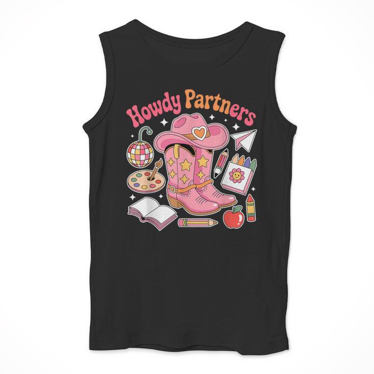 Retro Howdy Partners Cowgirl Cowboy Teacher Back To School Men Tank Top, funny design Retro Howdy Partners Cowgirl Cowboy Teacher Back To School Men Tank Top, funny design