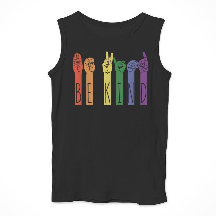 Retro Be Kind ASL Deaf Teacher Sign Language Gay Pride Men Tank Top, funny design Retro Be Kind ASL Deaf Teacher Sign Language Gay Pride Men Tank Top, funny design