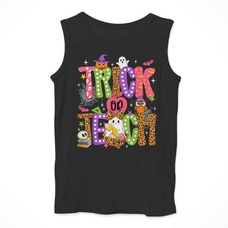 Retro Trick Or Teach Leopard Ghost Halloween Spooky Teacher Men Tank Top, funny design