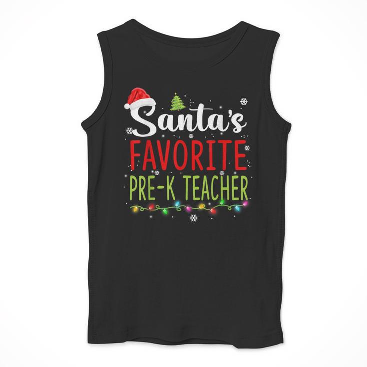 Santa's Favorite Pre-K Teacher Christmas Santa Hat Lights For Men Women Kids Men Tank Top, funny design