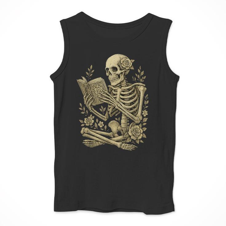 Skeleton Book Floral Skull Halloween Teacher Costume Men Tank Top, funny design