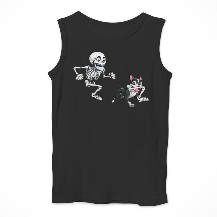 Skeleton Chasing Dog Boston Terrier Halloween Pet Lover Men Tank Top, Boston Terrier Halloween Gifts, funny design