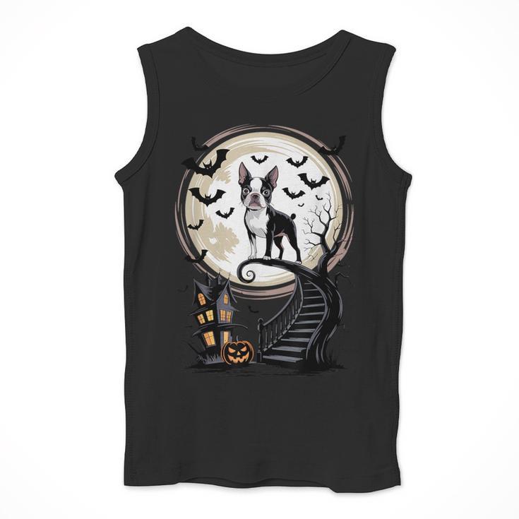 Spooky Halloween Moon Boston Terrier Boston Bull Bostie Men Tank Top, Boston Terrier Halloween Gifts, funny design