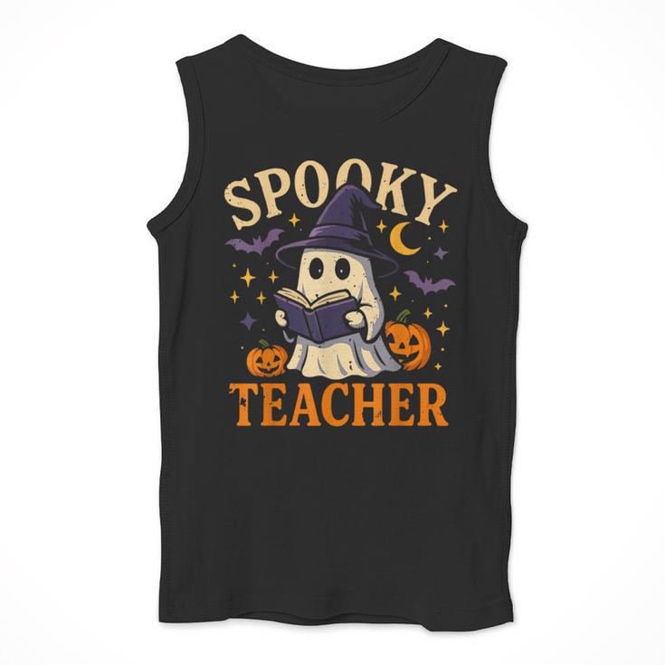 Spooky Teacher Halloween Cute Ghost Pumpkin Reading Women Men Tank Top, funny design