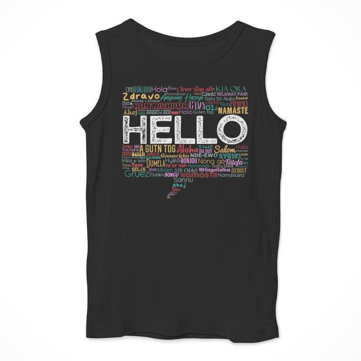 Start With Hello Different World Language Learning Teacher Men Tank Top, funny design Start With Hello Different World Language Learning Teacher Men Tank Top, funny design