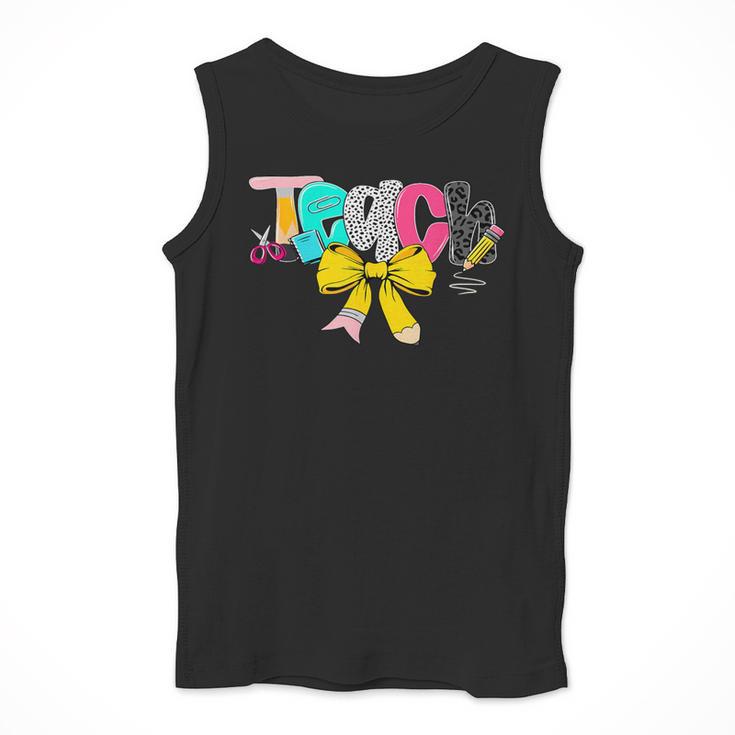 Teach Coquette Bow Teacher Back To School Happy First Day Men Tank Top, funny design Teach Coquette Bow Teacher Back To School Happy First Day Men Tank Top, funny design