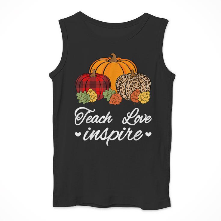 Teach Love Inspire Autumn Fall Plaid Leopard Pumpkin Teacher For Men Women Kids Men Tank Top, funny design