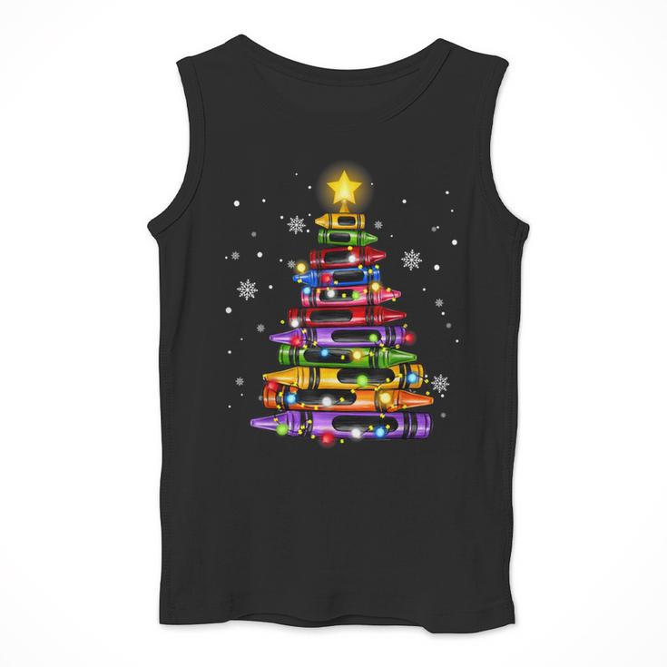 Teacher Crayon Christmas Tree Lights Student School Xmas Men Tank Top, funny design