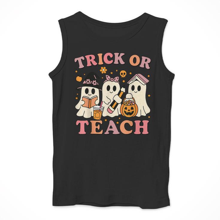 Teacher Halloween Trick Or Teach Cute Ghost Coffee Pumpkins Men Tank Top, funny design