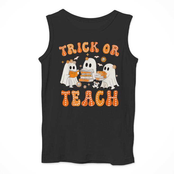 Teacher Halloween Trick Or Teach Retro Groovy Floral Ghost Men Tank Top, Groovy Teacher Gifts, funny design Teacher Halloween Trick Or Teach Retro Groovy Floral Ghost Men Tank Top, Groovy Teacher Gifts, funny design