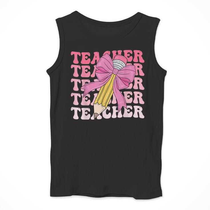 Teacher Pencil Back To School Groovy Pink Teacher First Day Men Tank Top, Groovy Teacher Gifts, funny design