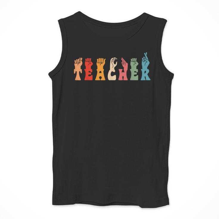 Teacher Word In Sign Language Awareness ASL Back To School Men Tank Top, funny design Teacher Word In Sign Language Awareness ASL Back To School Men Tank Top, funny design