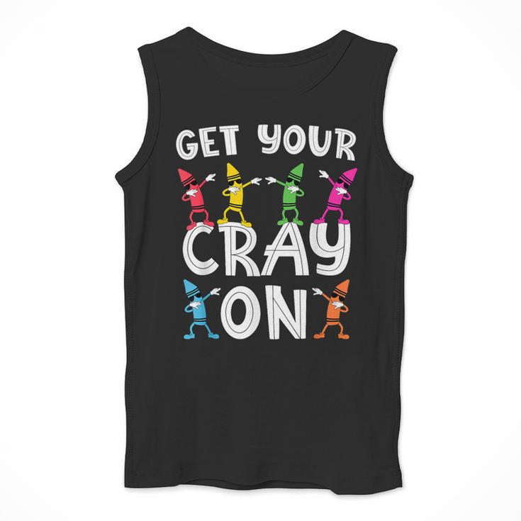 Teacher's Get Your Cray On Dabbing Crayons Men Tank Top, funny design