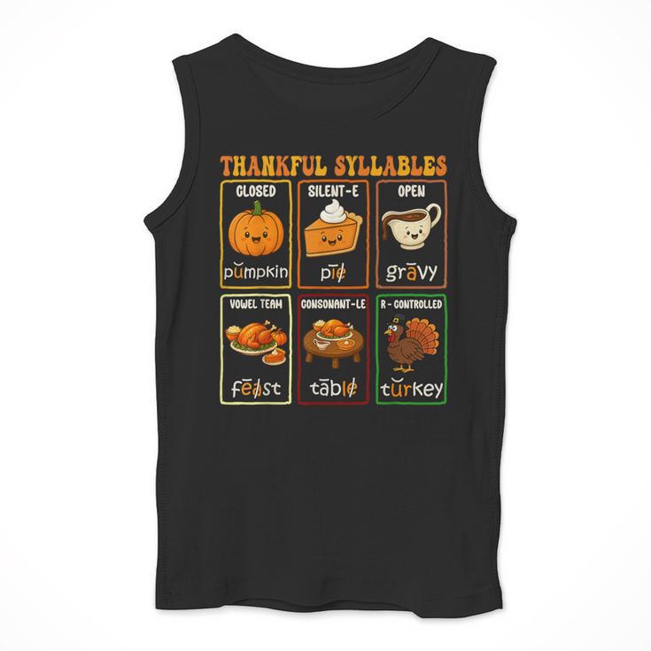 Thankful Syllables Thanksgiving Phonics Reading Teacher Fall Men Tank Top, funny design Thankful Syllables Thanksgiving Phonics Reading Teacher Fall Men Tank Top, funny design