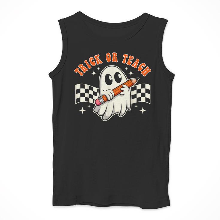 Trick Or Teach Groovy Retro Ghost Halloween Teacher Kids Men Tank Top, Groovy Teacher Gifts, funny design