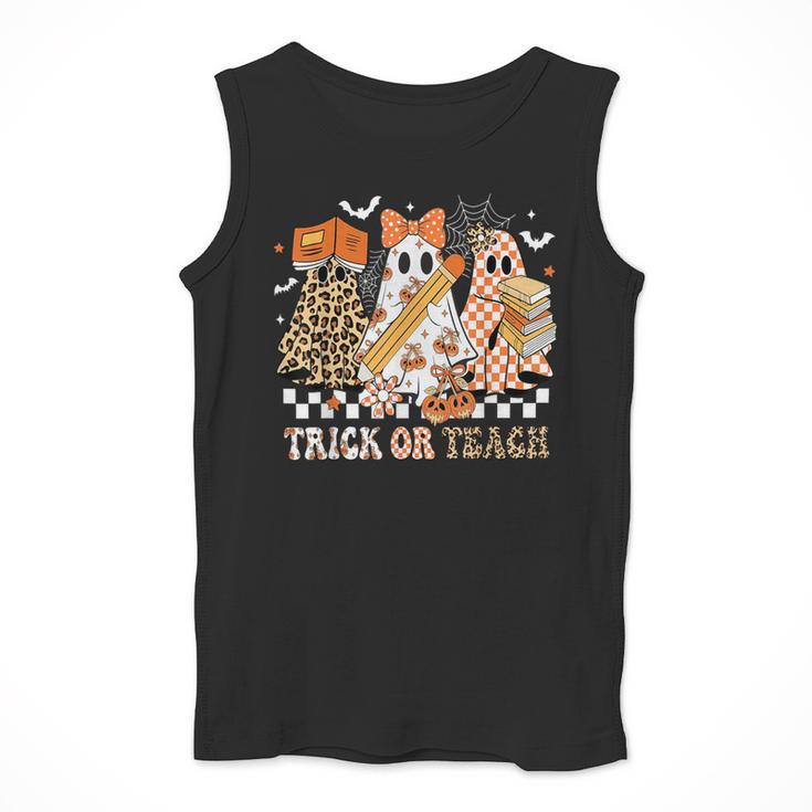 Trick Or Teach Groovy Teacher Halloween Floral Ghost Men Tank Top, Groovy Teacher Gifts, funny design