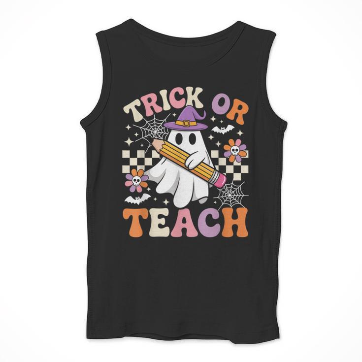 Trick Or Teach Groovy Teacher Halloween Retro Ghost Men Tank Top, Groovy Teacher Gifts, funny design Trick Or Teach Groovy Teacher Halloween Retro Ghost Men Tank Top, Groovy Teacher Gifts, funny design