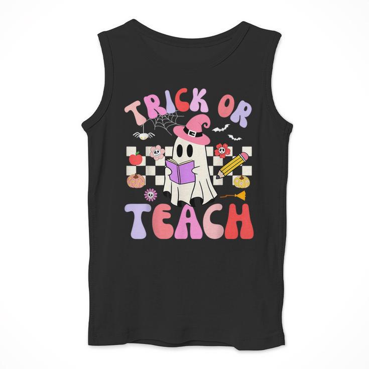Trick Or Teach Halloween Teacher Floral Ghost Groovy Men Tank Top, Groovy Teacher Gifts, funny design