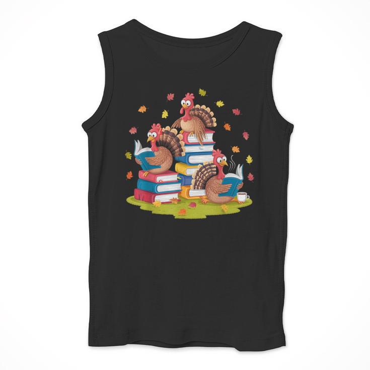 Turkey Reading Books Fall Season Thanksgiving Teacher Book Men Tank Top, funny design Turkey Reading Books Fall Season Thanksgiving Teacher Book Men Tank Top, funny design