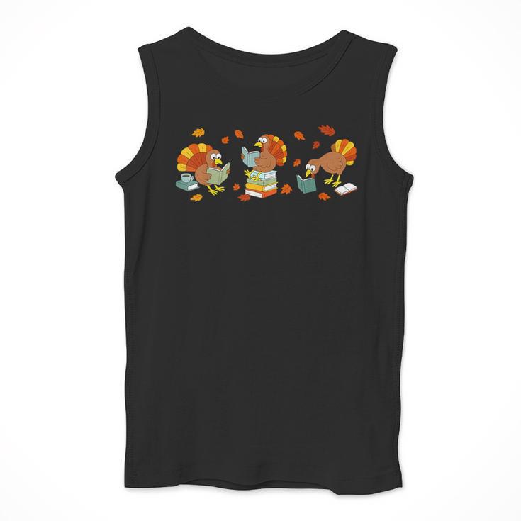 Turkey Reading Books Fall Thanksgiving Teacher Book Lovers Men Tank Top, funny design