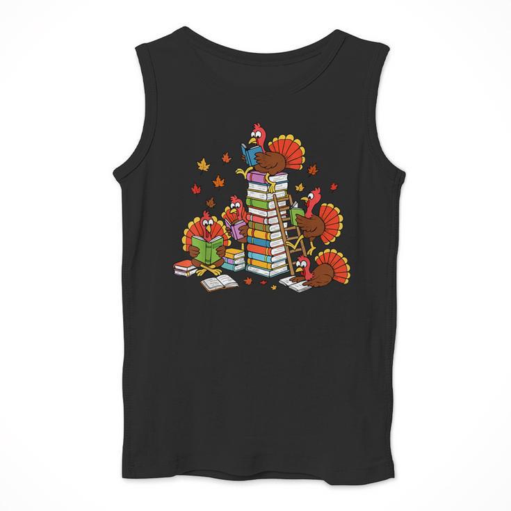 Turkey Reading Books Fall Thanksgiving Teacher Librarian Men Tank Top, funny design