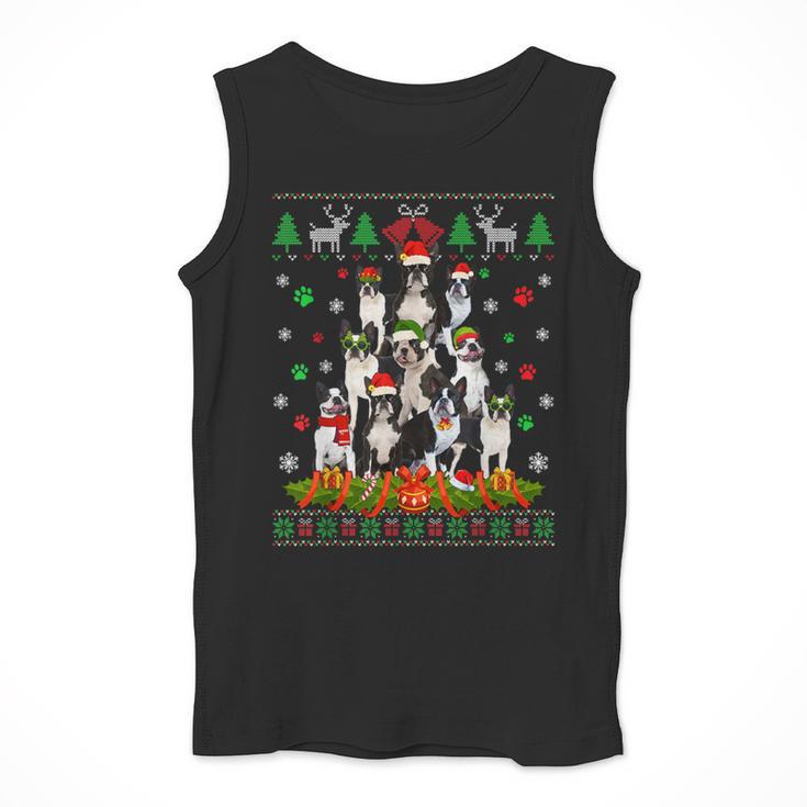 Ugly Sweater Christmas Tree Boston Terrier Dog Xmas Pajama Men Tank Top, Boston Terrier Christmas Gifts, funny design