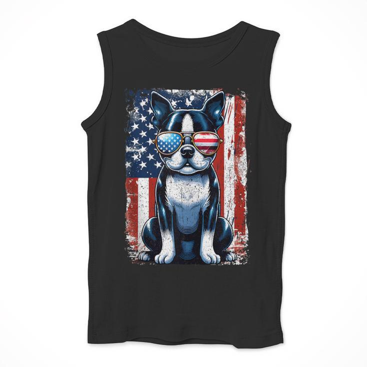 Vintage Boston Terrier Dog American USA US Flag Pets Lovers Tank Top Men Tank Top, American Boston Terrier Gifts, funny design
