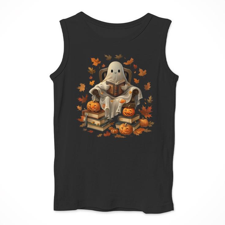 Vintage Ghost Book Reading Pumpkin Gothic Halloween Teachers Men Women Kids Men Tank Top, funny design