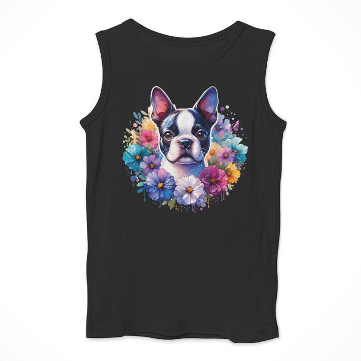 Watercolor Floral Boston Terrier Mama Dog Lover Mother's Day Men Tank Top, funny design