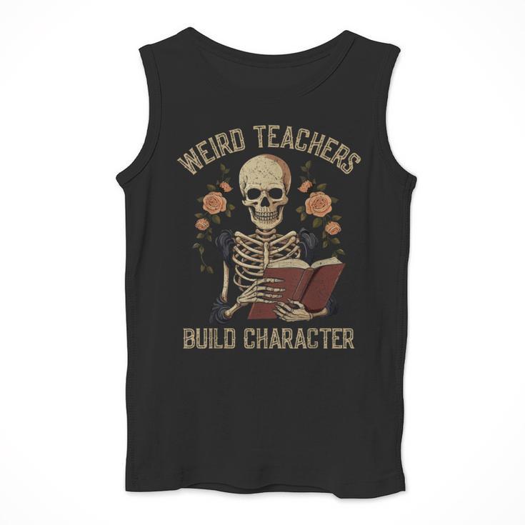 Weird Teachers Build Character Skeleton Book Halloween Women Men Tank Top, funny design
