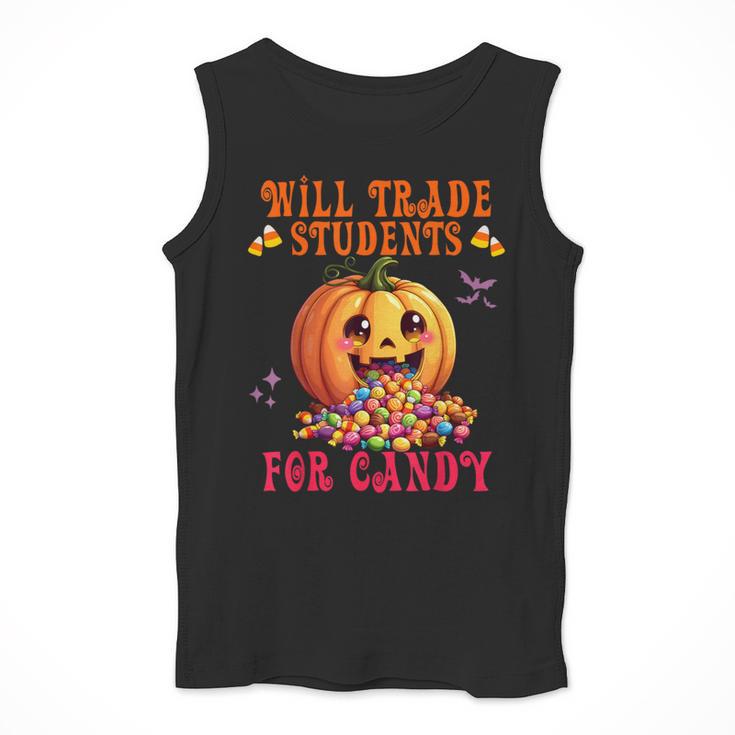 Will Trade Students For Candy Teacher Cute Halloween Pumpkin Men Tank Top, funny design Will Trade Students For Candy Teacher Cute Halloween Pumpkin Men Tank Top, funny design