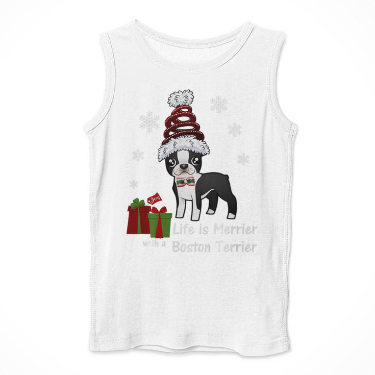 Boston Terrier Christmas T Shirt-Life Is Merrier Premium Tri-Blend Men Tank Top, Boston Terrier Christmas Gifts, funny design